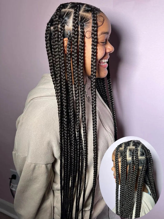 Cornrows Full Lace Braided Wigs Synthetic Knotless Box Braiding Wigs For Black Women 36'' Tribal Box Braids Wigs With Baby Hair GiFTiFY