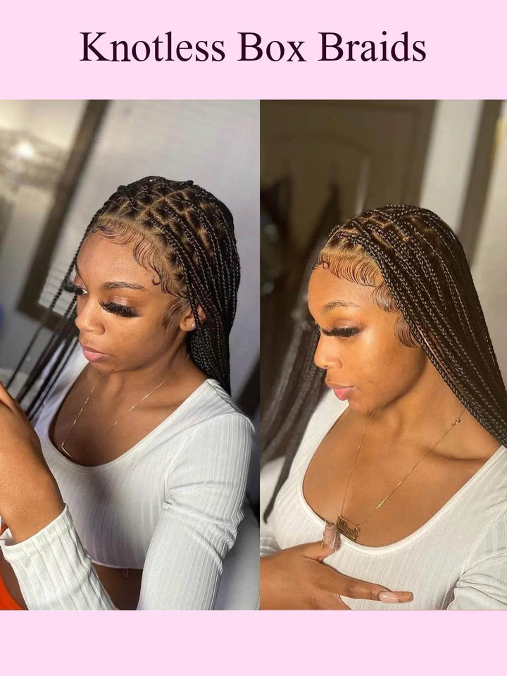 Knotless Box Braids Wig Long 36Inch Cornrow Braided Wigs Synthetic Full Lace Front Wig For Black Women Goddess Braiding Hair Wig - GiFTiFY