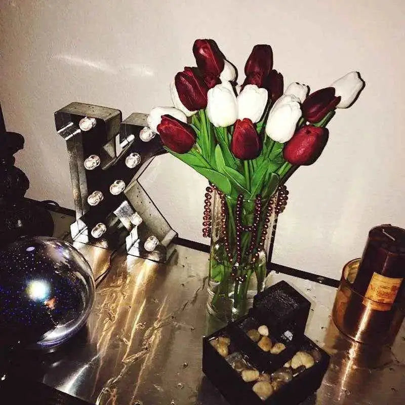 5 Pieces Tulips Artificial Flowers Bunch Home Decor Real Touch Tulip Flowers for Decoration Wedding Bridal Bouquet Fake Flowers by DSERS