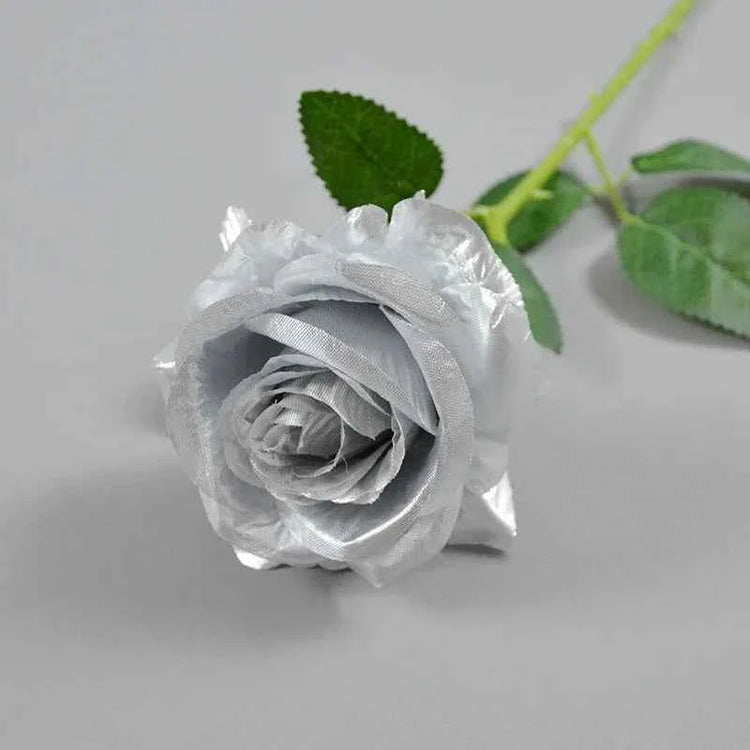 10/1 Heads Golden Silver Rose Artificial Flower DIY Wedding Floral Arrangement Material Silk Bridal Bouquet Photo Prop Home Deco
