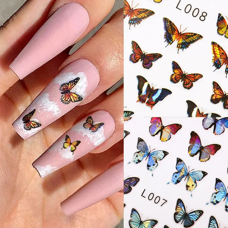 Blue Butterfly Self-Adhesive Nail Stickers Colorful 3D