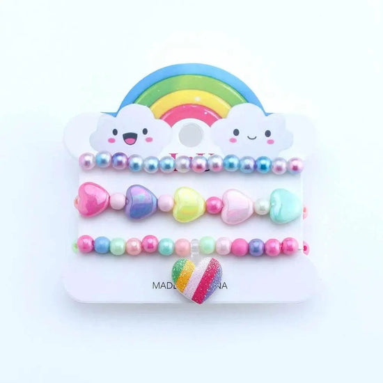 3-Pack Girls Heart Charm Beaded Bracelets Set - GiFTiFY