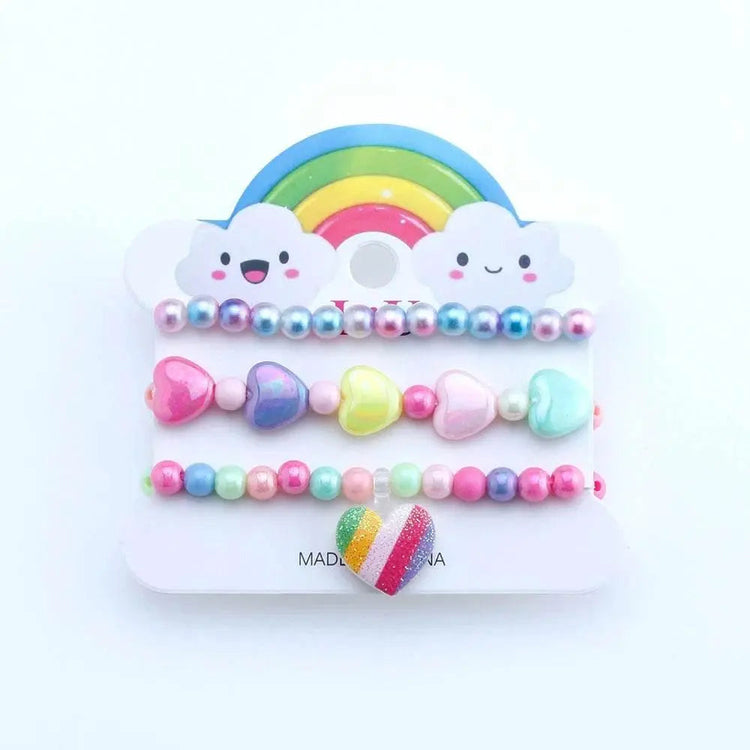 3-Pack Girls Heart Charm Beaded Bracelets Set - GiFTiFY