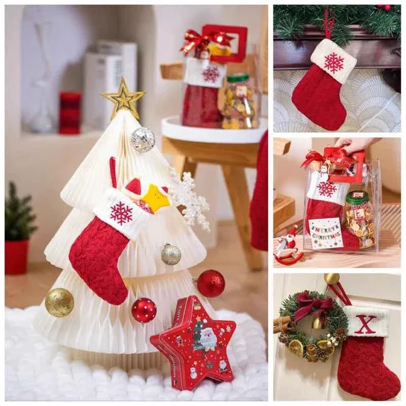 navidad Christmas Boots Letters Christmas Stocking New Knitting Christmas Tree Pendant Decorations SnowflakeChristmas Socks by DSERS