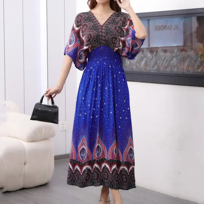 Green Printed Summer Long Maxi Dress