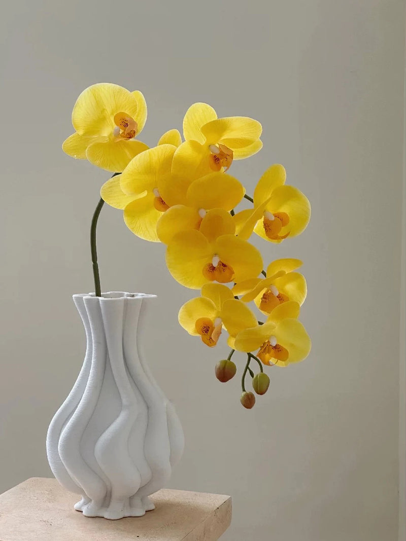 Real Touch Artificial Orchid Flowers 9 Heads White Phalaenopsis Long Stem Yellow Faux Orchids for Home Wedding Centerpiece Decor by DSERS