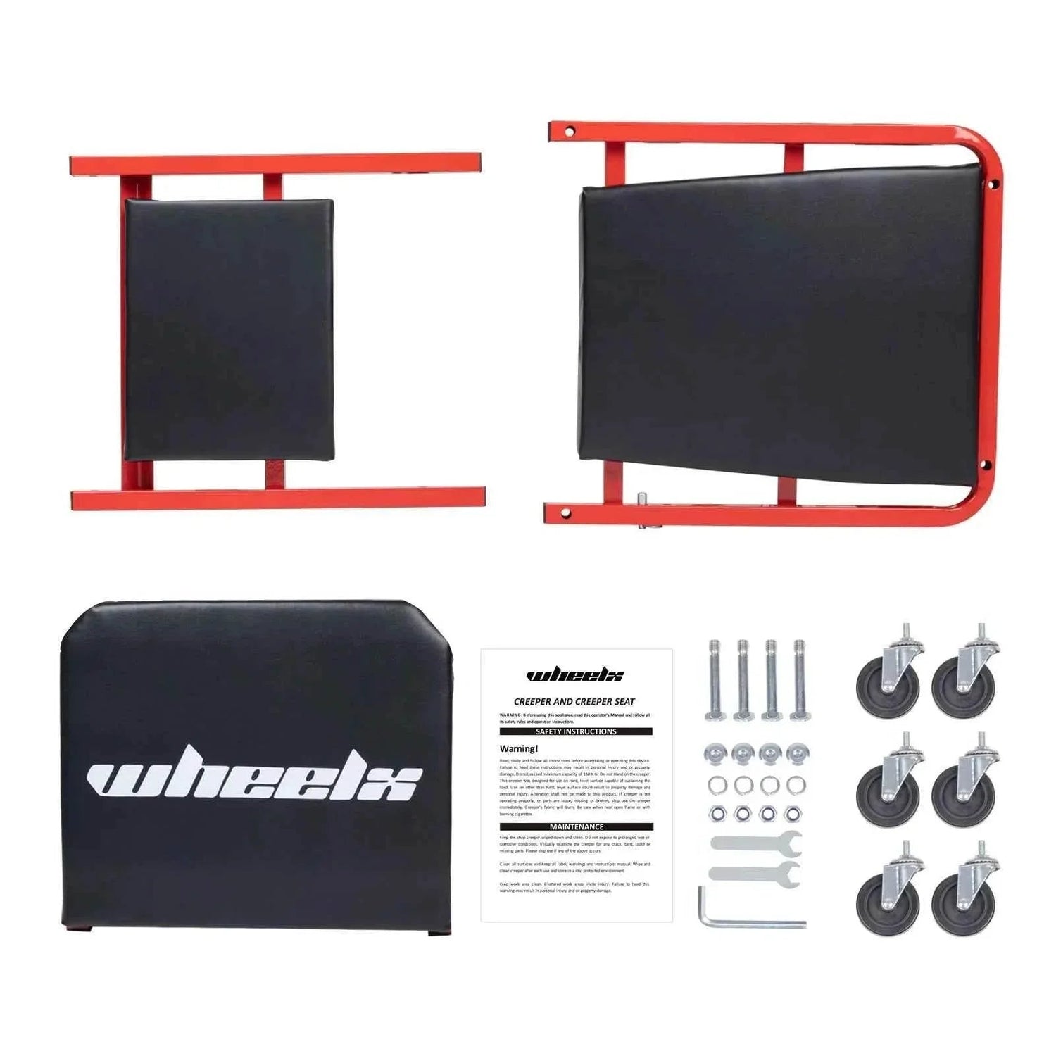 3-in-1 Rolling Mechanic Creeper Z Seat, Foldable Garage Chair Lay Down Sit Lean Back, Under Car Shop Auto Repair, Red Black - GiFTiFY