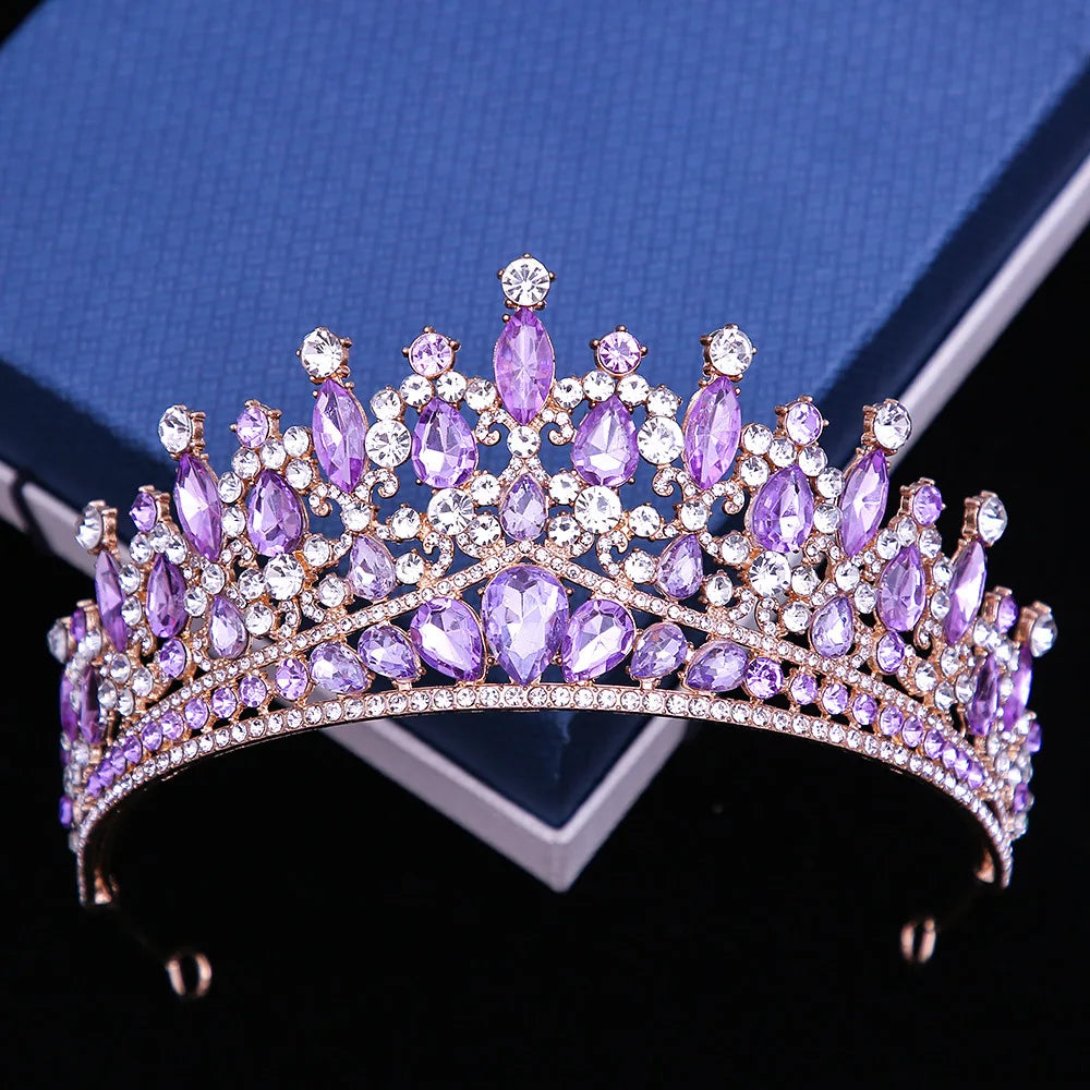 Baroque Pink Opal Crystal Bridal Crown Royal Queen Tiaras Rhinestone Pageant Prom Diadem Princess Wedding Crown Hair Accessories GiFTiFY