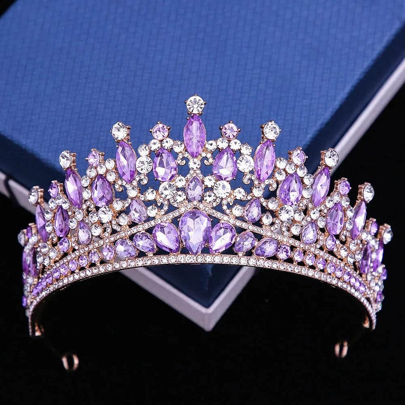 Baroque Pink Opal Crystal Bridal Crown Royal Queen Tiaras Rhinestone Pageant Prom Diadem Princess Wedding Crown Hair Accessories Tiaras by DSERS