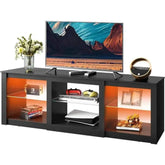 LED TV Stand for 65-Inch TV, 58-Inch Entertainment Center with Adjustable Glass Shelves, Modern Media Console for Living - GiFTiFY