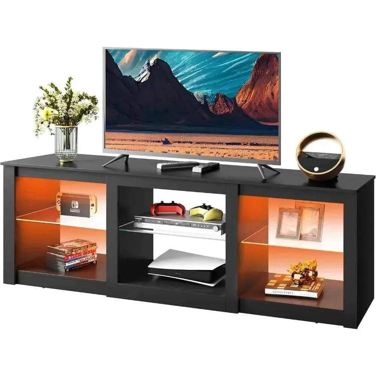 LED TV Stand for 65-Inch TV, 58-Inch Entertainment Center with Adjustable Glass Shelves, Modern Media Console for Living - GiFTiFY