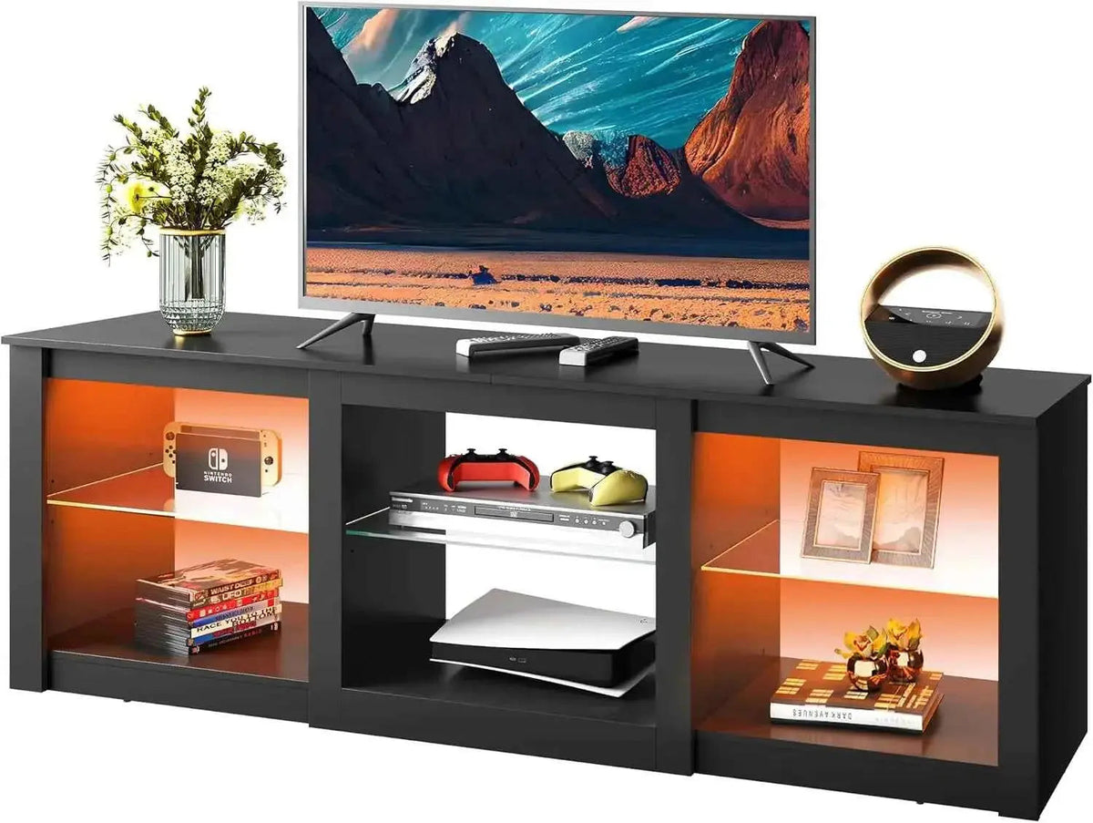 LED TV Stand for 65-Inch TV, 58-Inch Entertainment Center with Adjustable Glass Shelves, Modern Media Console for Living LED TV stand by DSERS