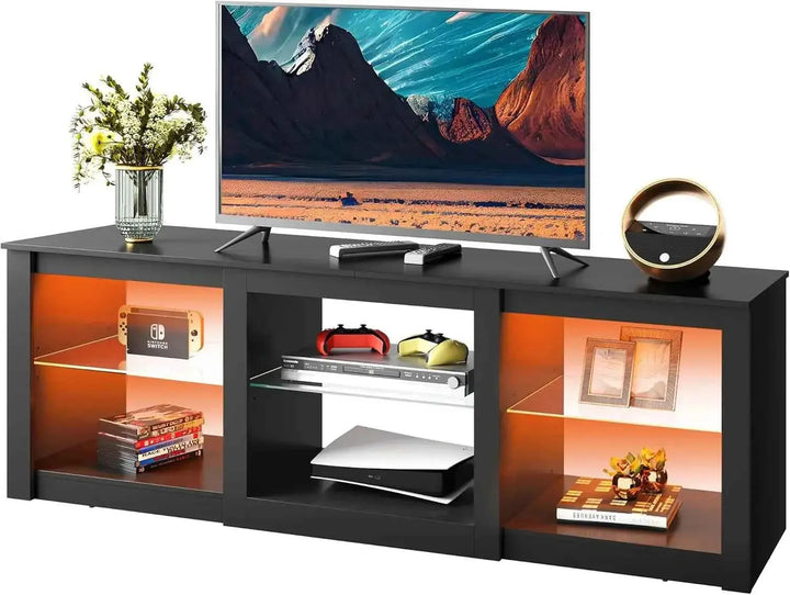 LED TV Stand for 65-Inch TV, 58-Inch Entertainment Center with Adjustable Glass Shelves, Modern Media Console for Living - GiFTiFY