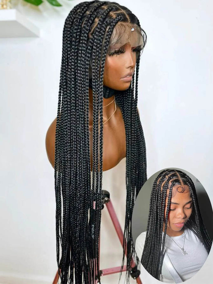 Synthetic Braided Wig Full Lace Front Wigs Knotless Box Cornrows Wigs For Black Women 36 Tribal Jumbo Braids Wigs With Baby Hair - GiFTiFY