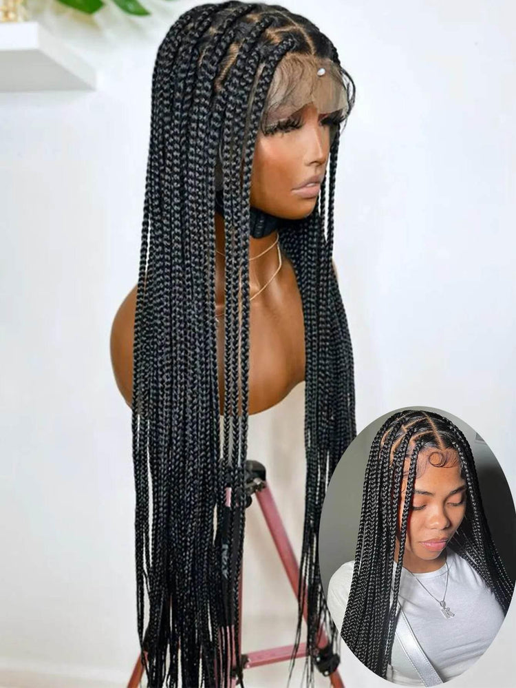 Synthetic Braided Wig Full Lace Front Wigs Knotless Box Cornrows Wigs For Black Women 36 Tribal Jumbo Braids Wigs With Baby Hair - GiFTiFY