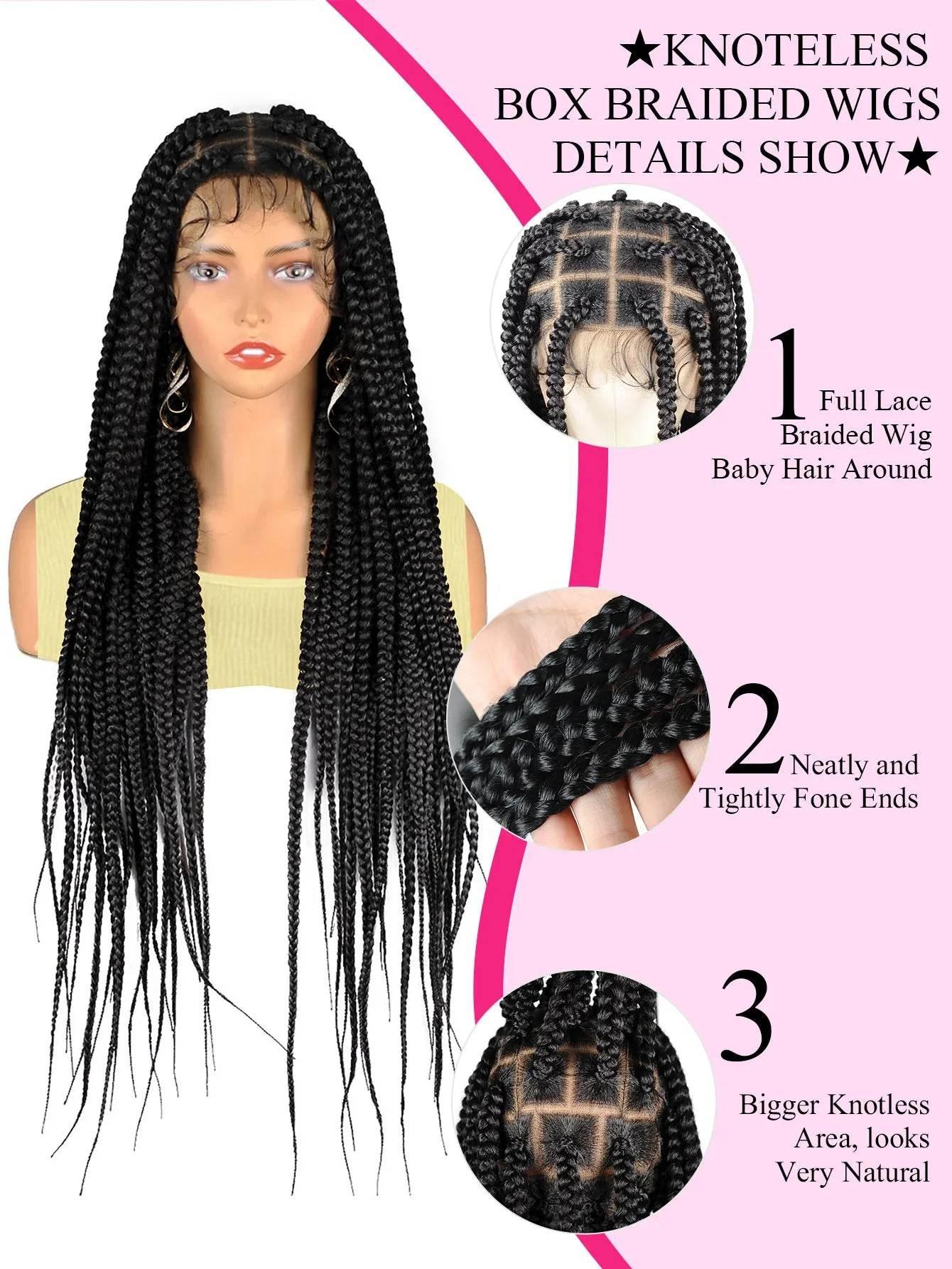 Cornrows Full Lace Braided Wigs Synthetic Knotless Box Braiding Wigs For Black Women 36&