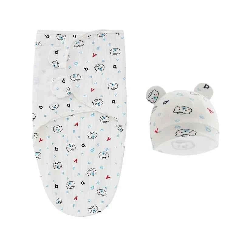 100% Organic Cotton Baby Swaddle Blanket Wrap Hat Set for Infant Adjustable Newborn Swaddle Baby Swaddle for 0-3 Month - GiFTiFY