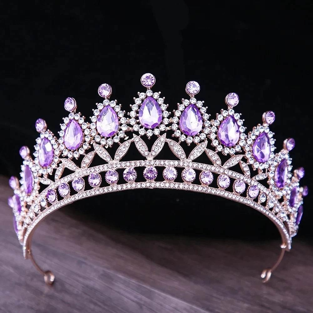 Baroque Blue Green Pink Opal Tiara Crowns Hair Jewelry Rhinestone Diadem Birthday Party Wedding Crystal Bridal Crown Accessories Tiaras by DSERS