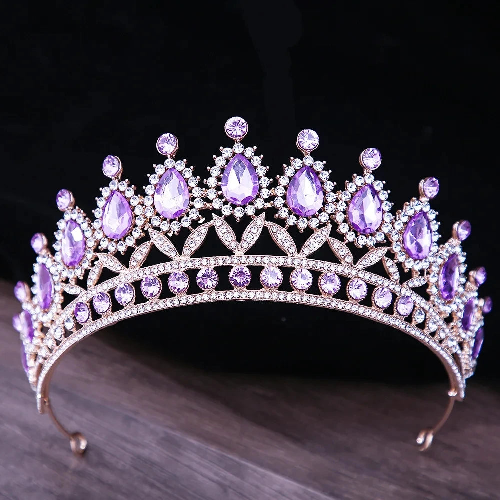 Baroque Blue Green Pink Opal Tiara Crowns Hair Jewelry Rhinestone Diadem Birthday Party Wedding Crystal Bridal Crown Accessories DSERS