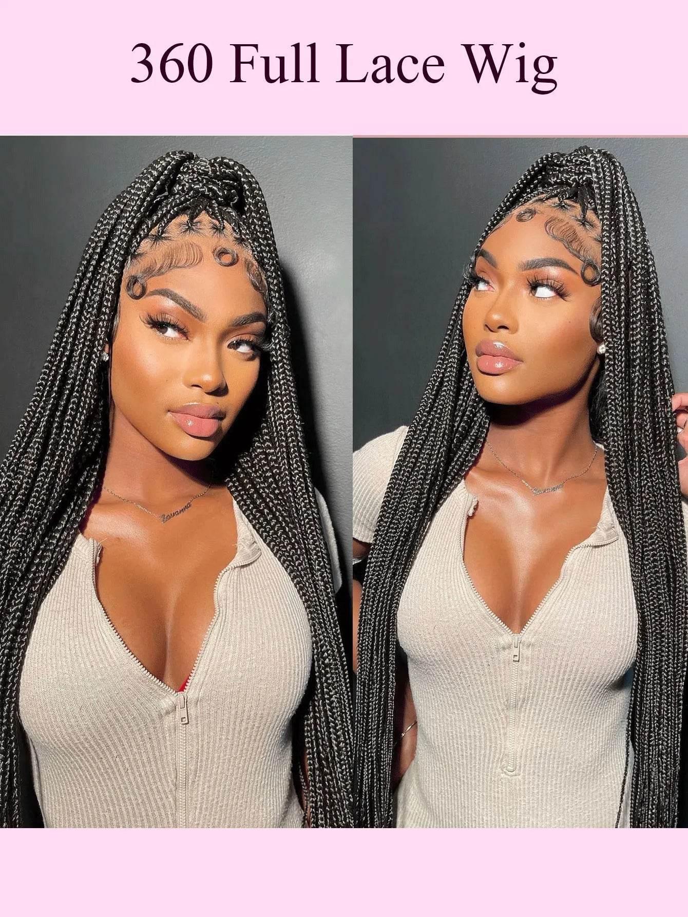 Knotless Box Braids Wig Long 36Inch Cornrow Braided Wigs Synthetic Full Lace Front Wig For Black Women Goddess Braiding Hair Wig - GiFTiFY