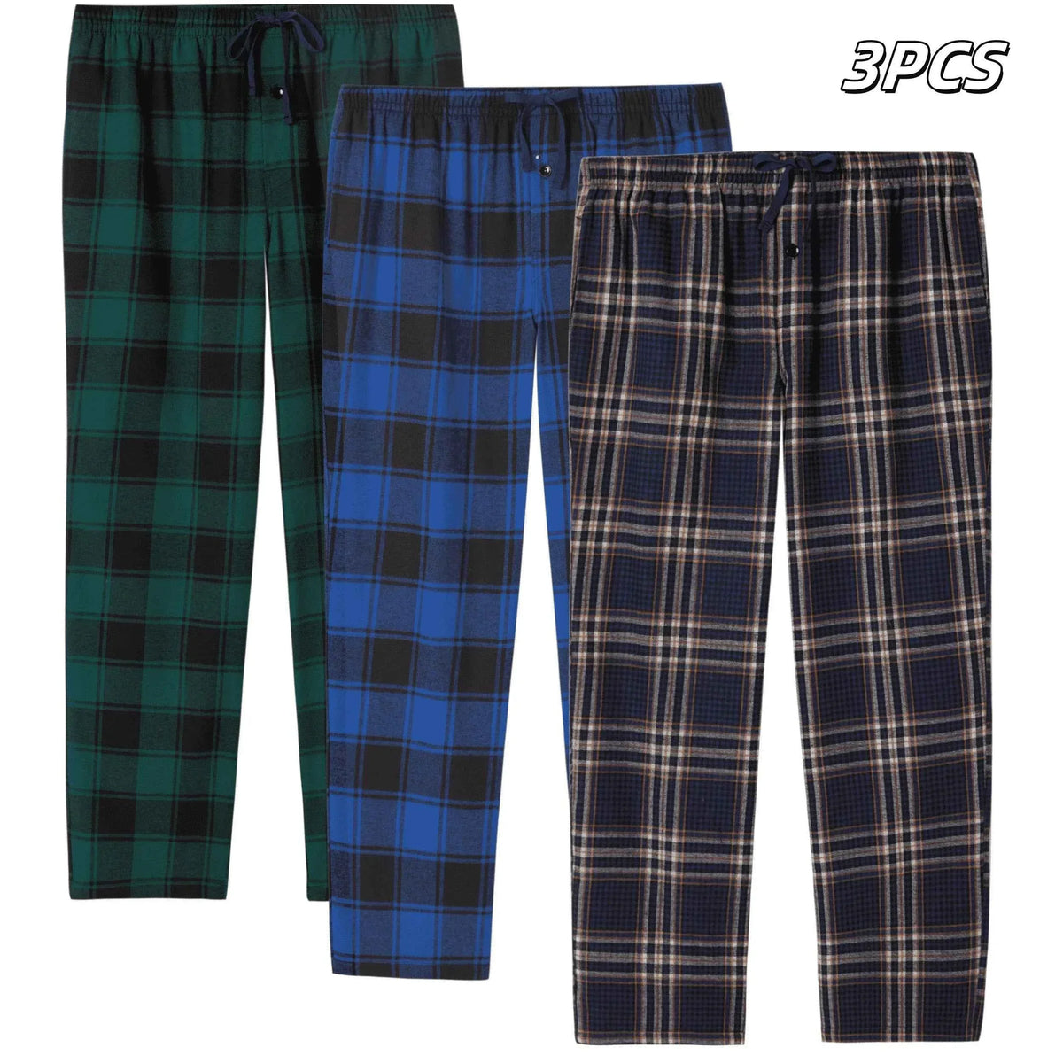 JupiterSecret 3pcs Men's Pajama Pants Autumn/Winter Flannel Cotton Plaid Sleep & Lounge PJ Bottoms with Pockets and Button Fly Pijama by DSERS