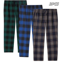 JupiterSecret 3pcs Men's Pajama Pants Autumn/Winter Flannel Cotton Plaid Sleep & Lounge PJ