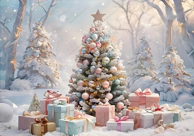 White Christmas Fireplace Background Xmas Tree Garland Gift Photography Backdrop Family Kids Holiday Party Banner Photo Studio