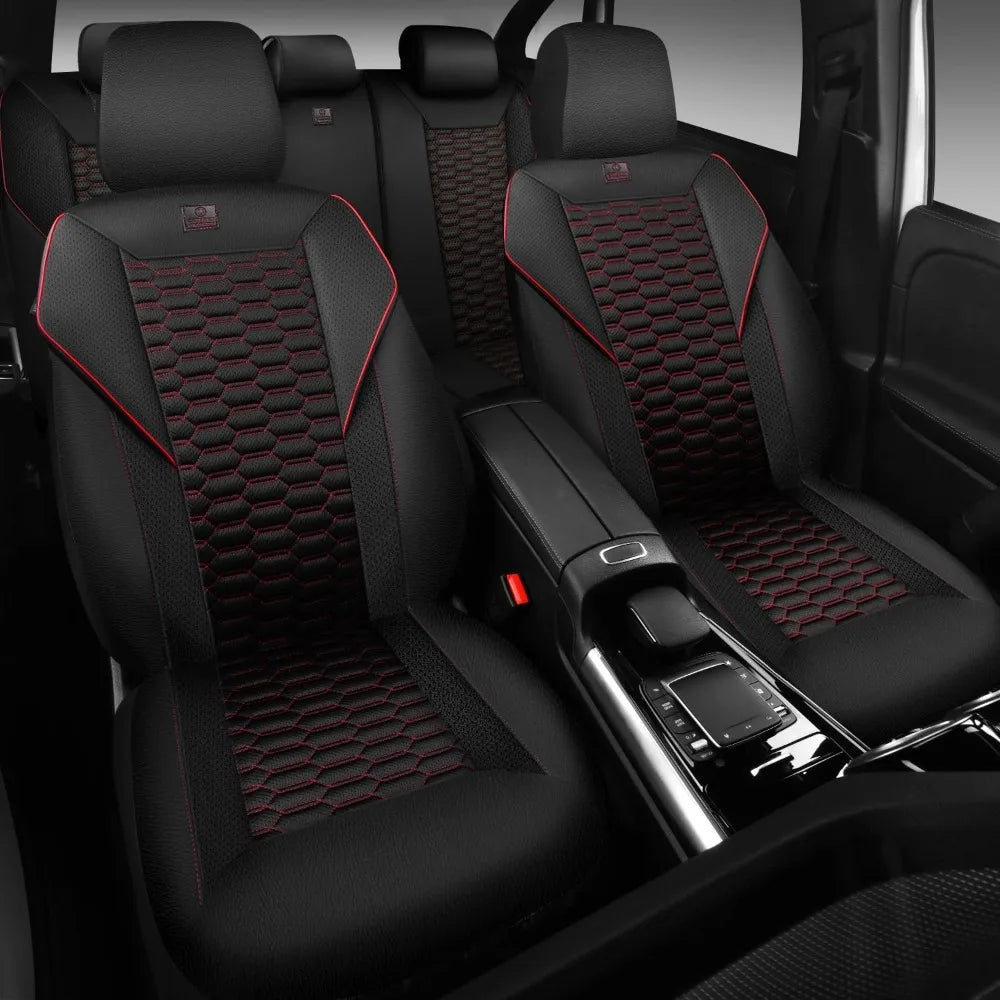3D Foam Mesh Leather Car Seat Covers Full Set, Breathable Faux Leather, Universal Fit for SUV Truck Sedan, Armrest & Airbag Compatible, Black Red GiFiFY