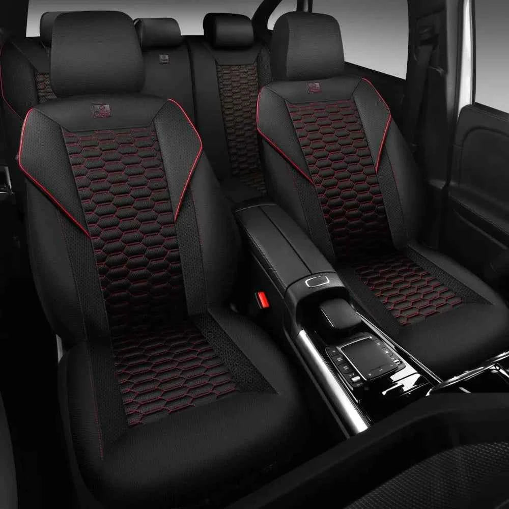 3D Foam Mesh Leather Car Seat Covers Full Set, Breathable Faux Leather, Universal Fit for SUV Truck Sedan, Armrest & Airbag Compatible, Black Red by GiFiFY