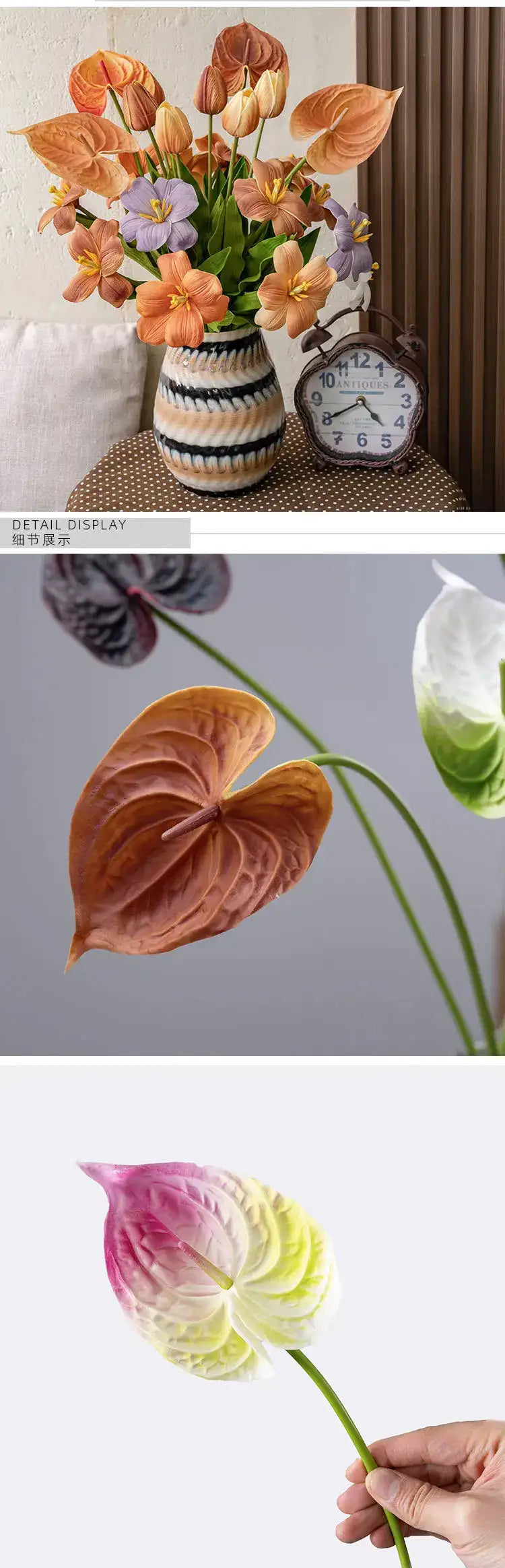 10Pc/lot PU Artificial Flowers Anthurium Bridal Bouquet Wedding Decoration Fake Palm Flowers Home Party Table Floral Arrangement