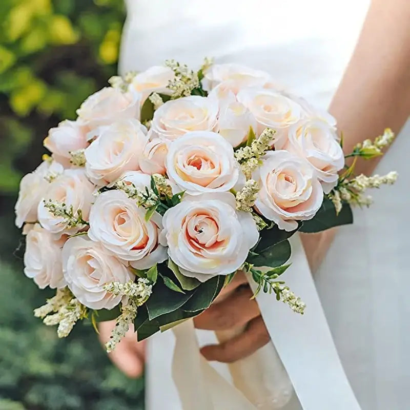 White Silk Flowers Wedding Bouquet