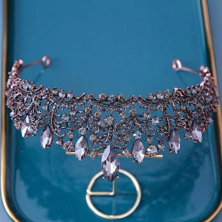 Baroque Bronze Purple Crystal Heart Bridal Tiaras Crown Rhinestone Pageant Diadem Veil Tiara Headbands Wedding Hair Accessories - GiFTiFY