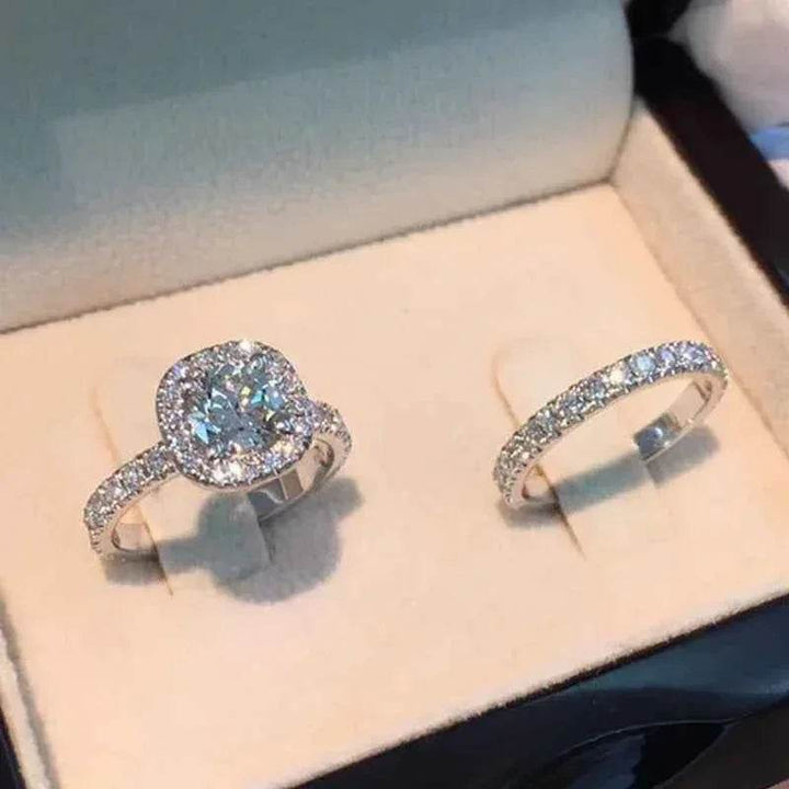 2pcs/set Luxury Crystal Female AAA Zircon Stone Ring Set For Women Fashion Bridal Wedding Rings For Women Love Rings - GiFTiFY