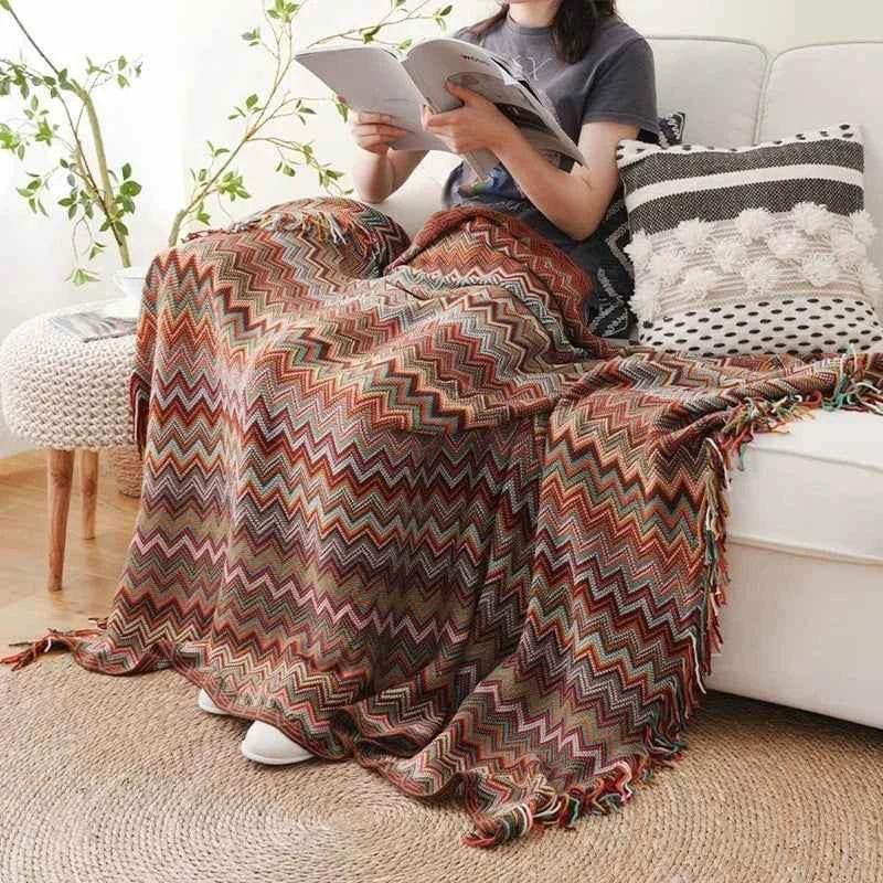 Bohemian Couch Blanket Large Knitted Tassel Throw for Bed Chair Sofa Couch Cover All-Season Blankets Home Decor Soft Comfortable - GiFTiFY