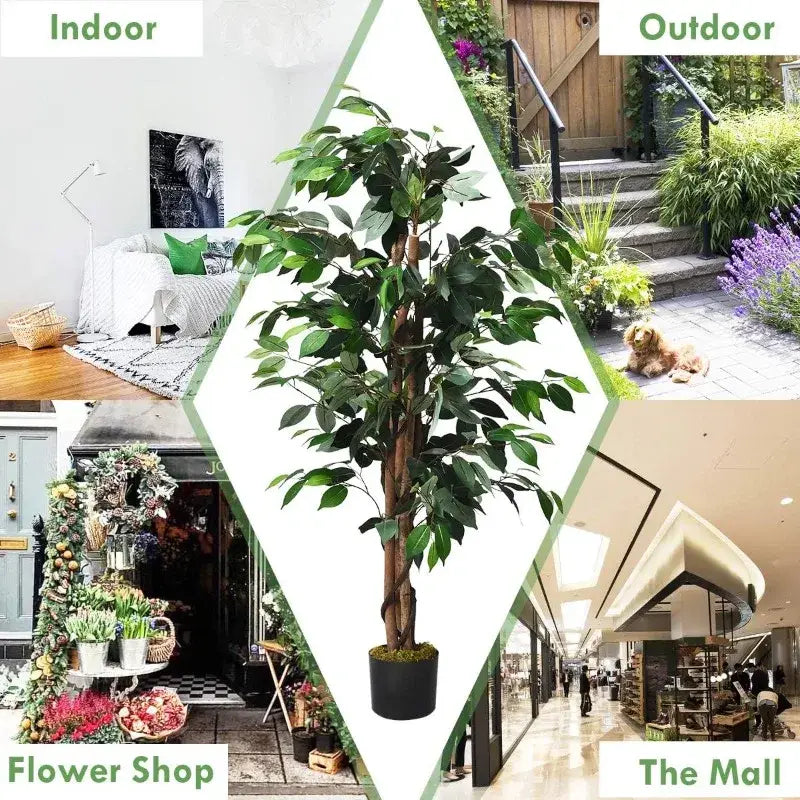 Artificial Ficus Silk Tree in Black Pot
