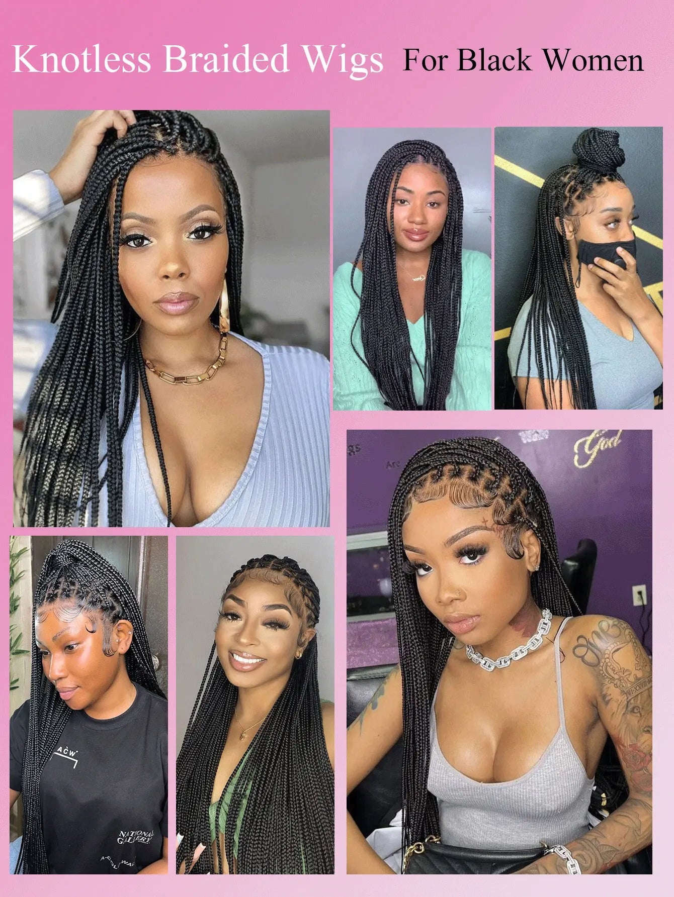 Small Square Knotless Box Braided Wig With Baby Hair Synthetic Full Lace Cornrow Braids Wigs Goddess Braided Wig For Black Women GiFTiFY