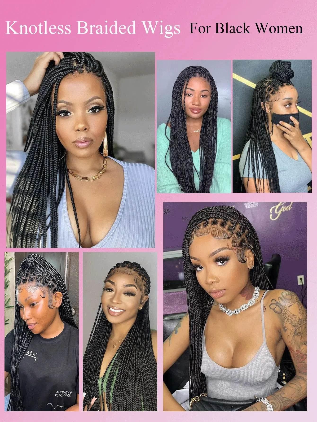 Knotless Box Braids Wig Long 36Inch Cornrow Braided Wigs Synthetic Full Lace Front Wig For Black Women Goddess Braiding Hair Wig - GiFTiFY
