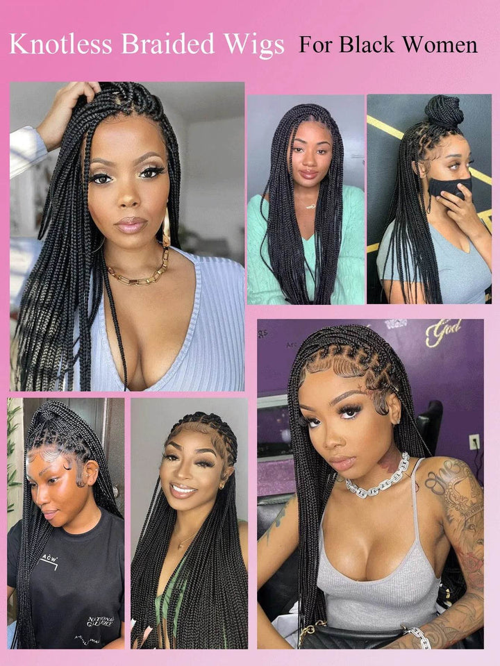 Knotless Box Braids Wig Long 36Inch Cornrow Braided Wigs Synthetic Full Lace Front Wig For Black Women Goddess Braiding Hair Wig - GiFTiFY