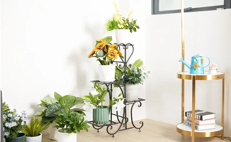 Tiered Metal Plant Stand with Plants