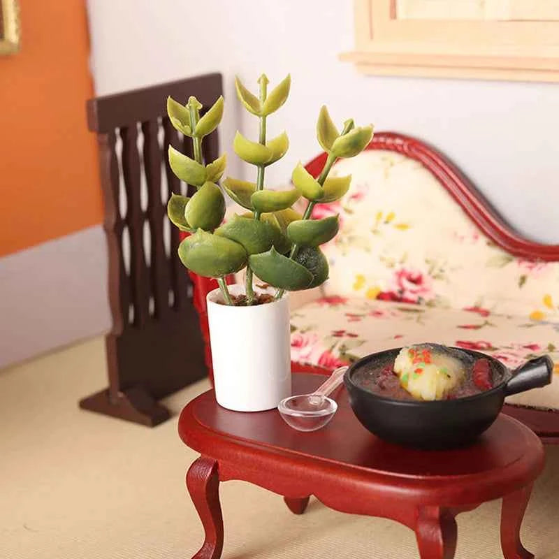 1:12 Dollhouse Miniature Potted Plant Green Leaves Pot Bonsai Garden Home Model Decor Toy Doll House Accessories by DSERS
