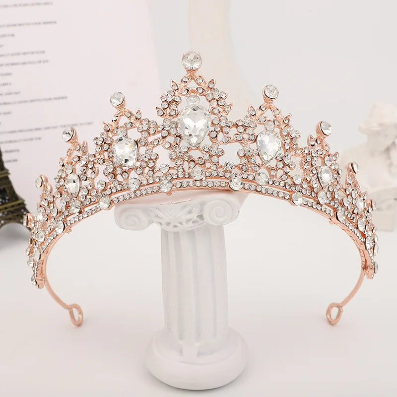 Baroque Gold Color Champagne Crystal Heart Bridal Tiara Crown Rhinestone Pageant Diadem Veil Tiara Headband Wedding Hair Jewelry GiFTiFY