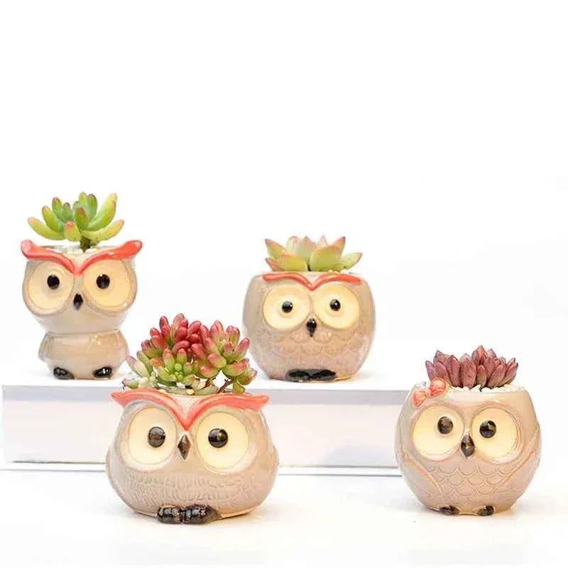 Ceramic Owl Flower Pot Garden Office Decoration Succulent Mini Owl Flowerpot Cute Animal Flowerpot Cactus Plants Planters by DSERS