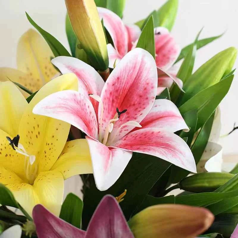 3Heads Artificial Flowers Lily Real Touch Fake Flowers for Wedding Home Party Garden Office Decoration Plastic Lily Faux Flowers by DSERS