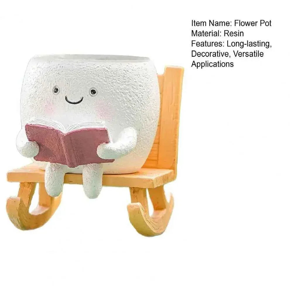 Funny Flower Pot Teacher Appreciation Gift Cute Chair Flower Pot Smile Face Planter Set for Indoor Outdoor Plants by DSERS