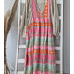 New Strip Printed Women's Maxi Dresses Summer Autumn Fashion Casual High Waist Puff Sleeve Loose Dresses Womens Clothing DSERS