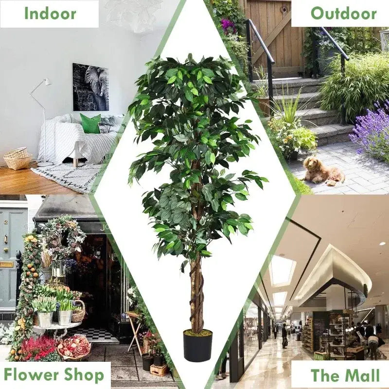Artificial Ficus Silk Tree in Black Pot