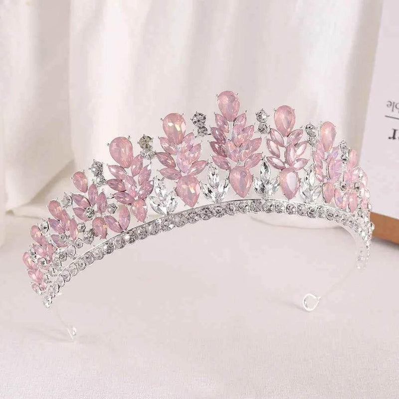Baroque Green Pink Opal Wedding Headband Crystal Bridal Crown Tiara Hair Jewelry Accessories Women Rhinestone Royal Queen Diadem Tiaras by DSERS