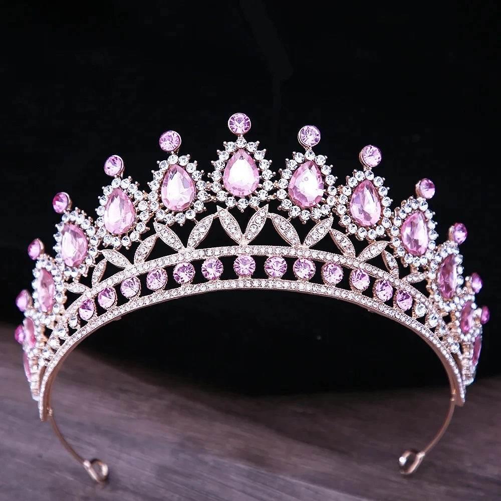 Baroque Blue Green Pink Opal Tiara Crowns Hair Jewelry Rhinestone Diadem Birthday Party Wedding Crystal Bridal Crown Accessories Tiaras by DSERS