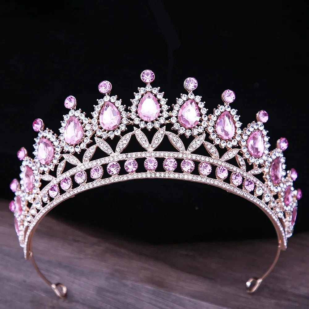 Baroque Blue Green Pink Opal Tiara Crowns Hair Jewelry Rhinestone Diadem Birthday Party Wedding Crystal Bridal Crown Accessories DSERS