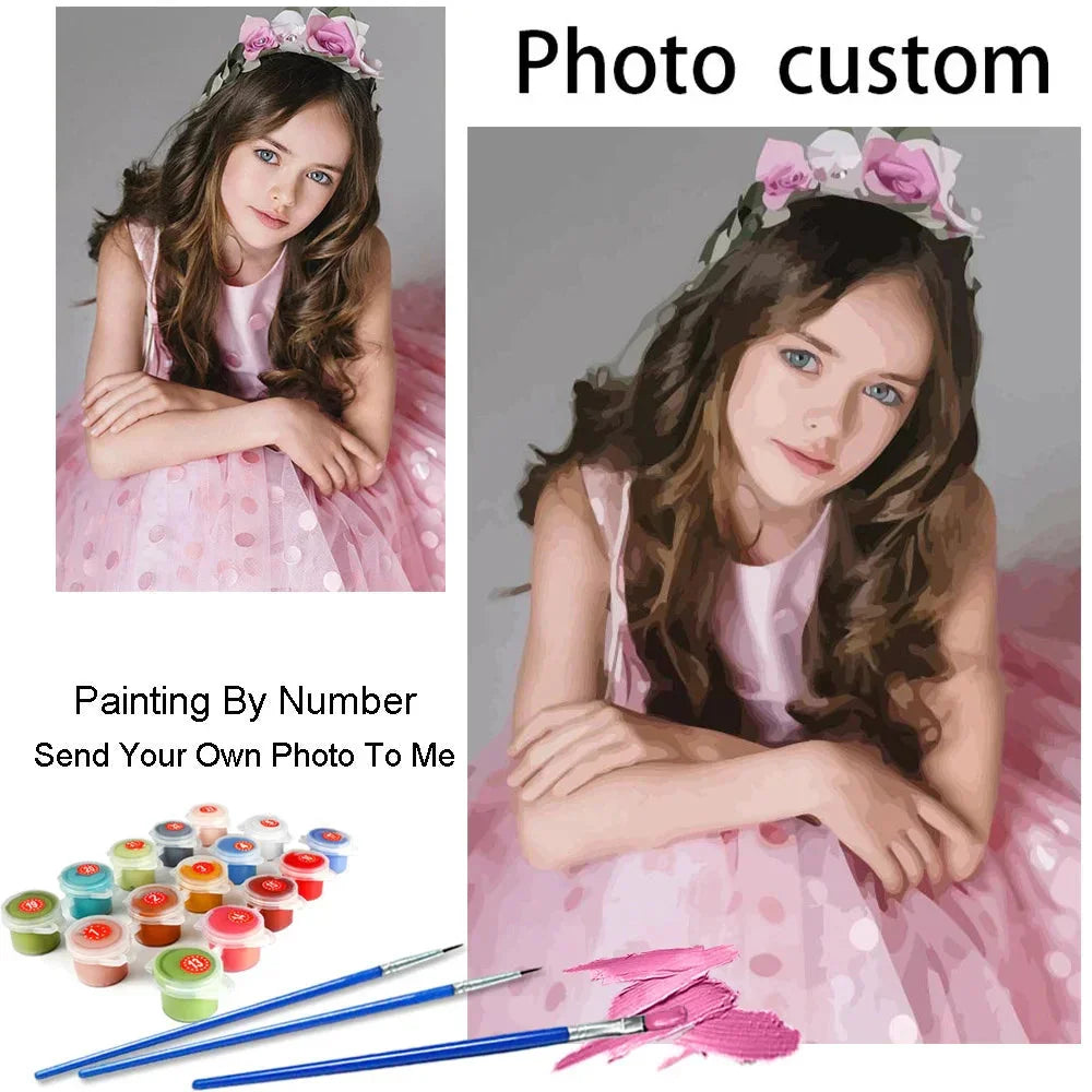 HUACAN Custom Photo Paint By Numbers Pets Child Diy Kit Picture For Living Room Home Decoration DSERS